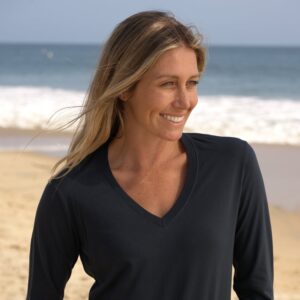 Womens Elbow Sleeve V-Neck – Navy Blue