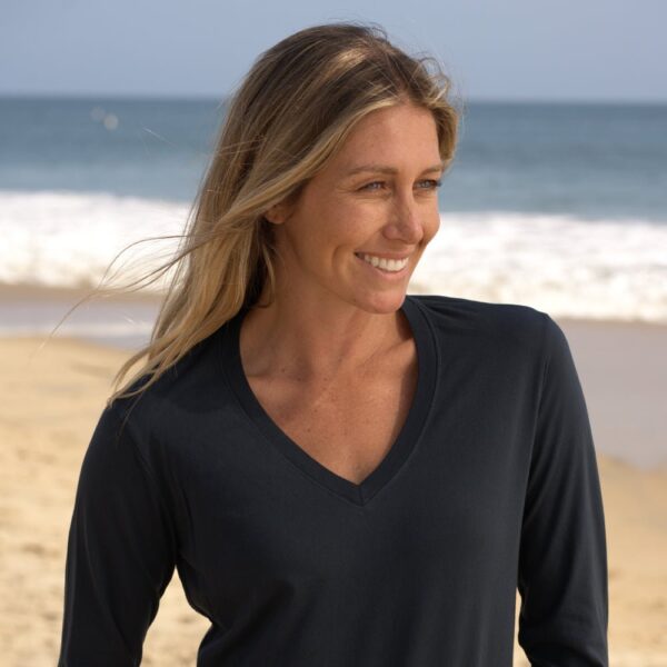 Womens Elbow Sleeve V-Neck – Navy Blue