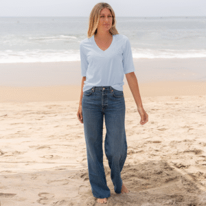Womens Elbow Sleeve V-Neck – Sky Blue