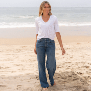 Womens Elbow Sleeve V-Neck – White